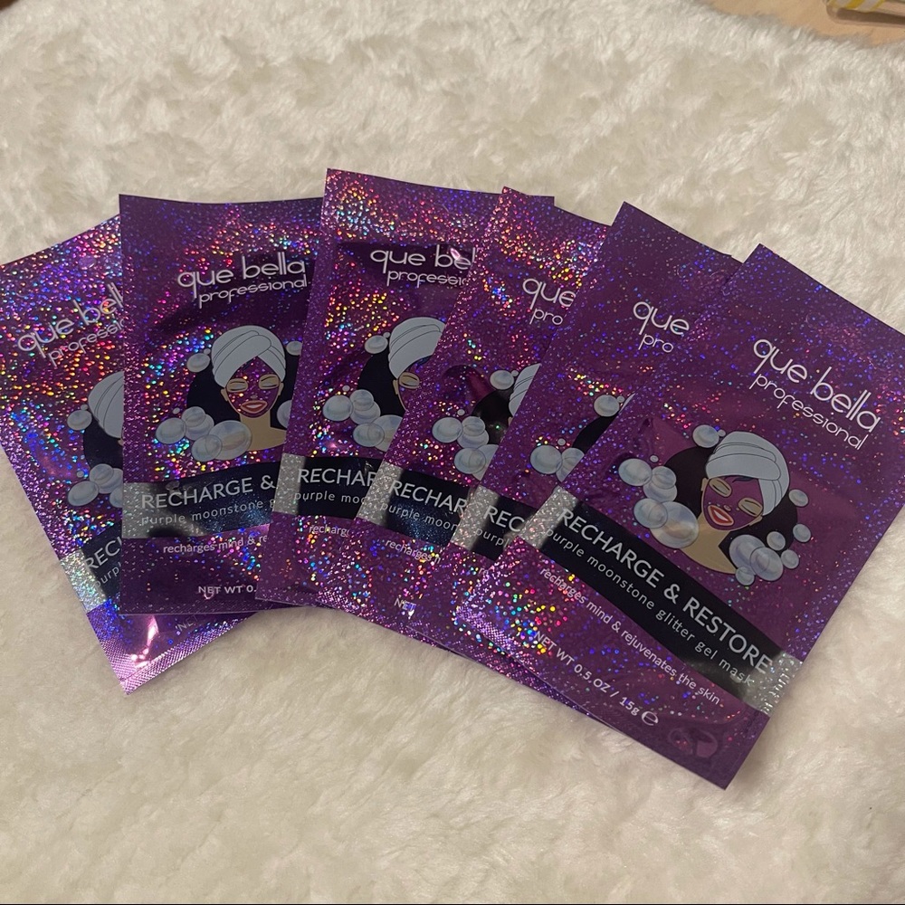 6Pack Que Bella Professional Recharge and Restore Glitter Gel Mask - 0.5oz New